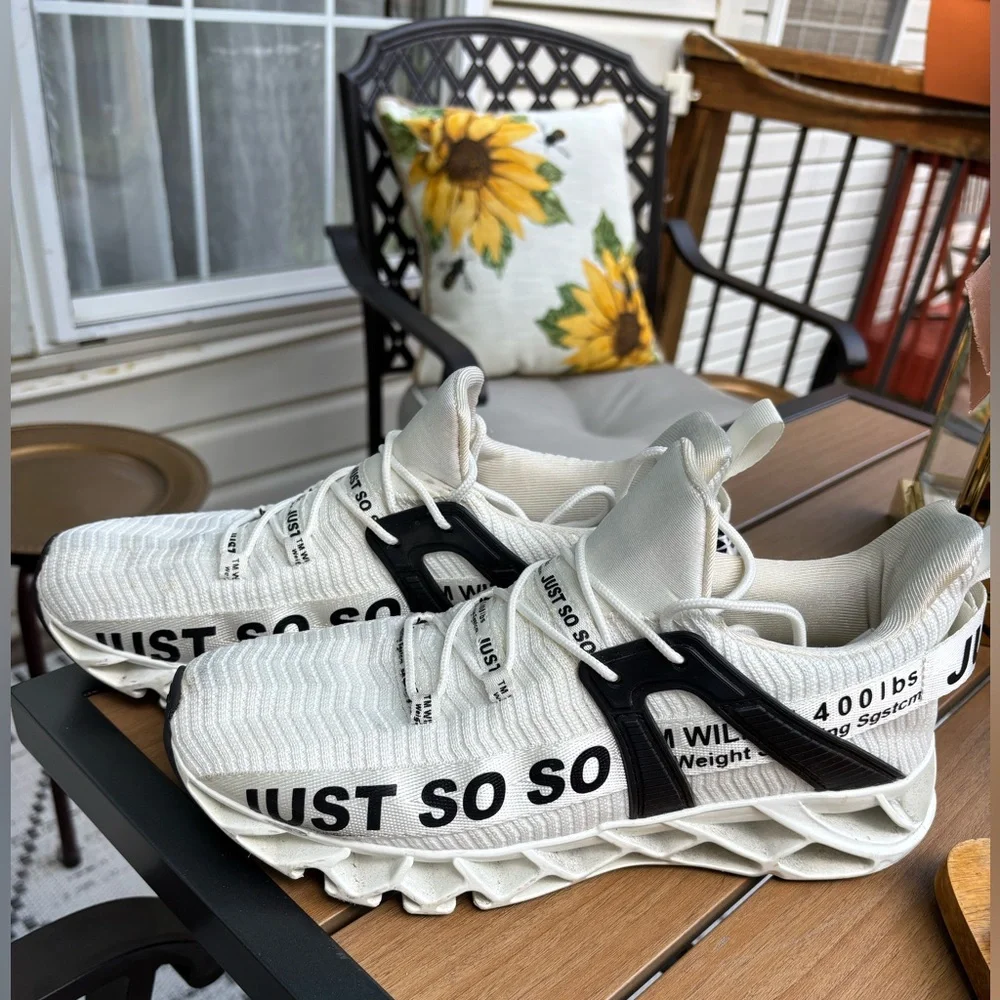 White Sneakers with Black Text Design - Picture 3 of 10